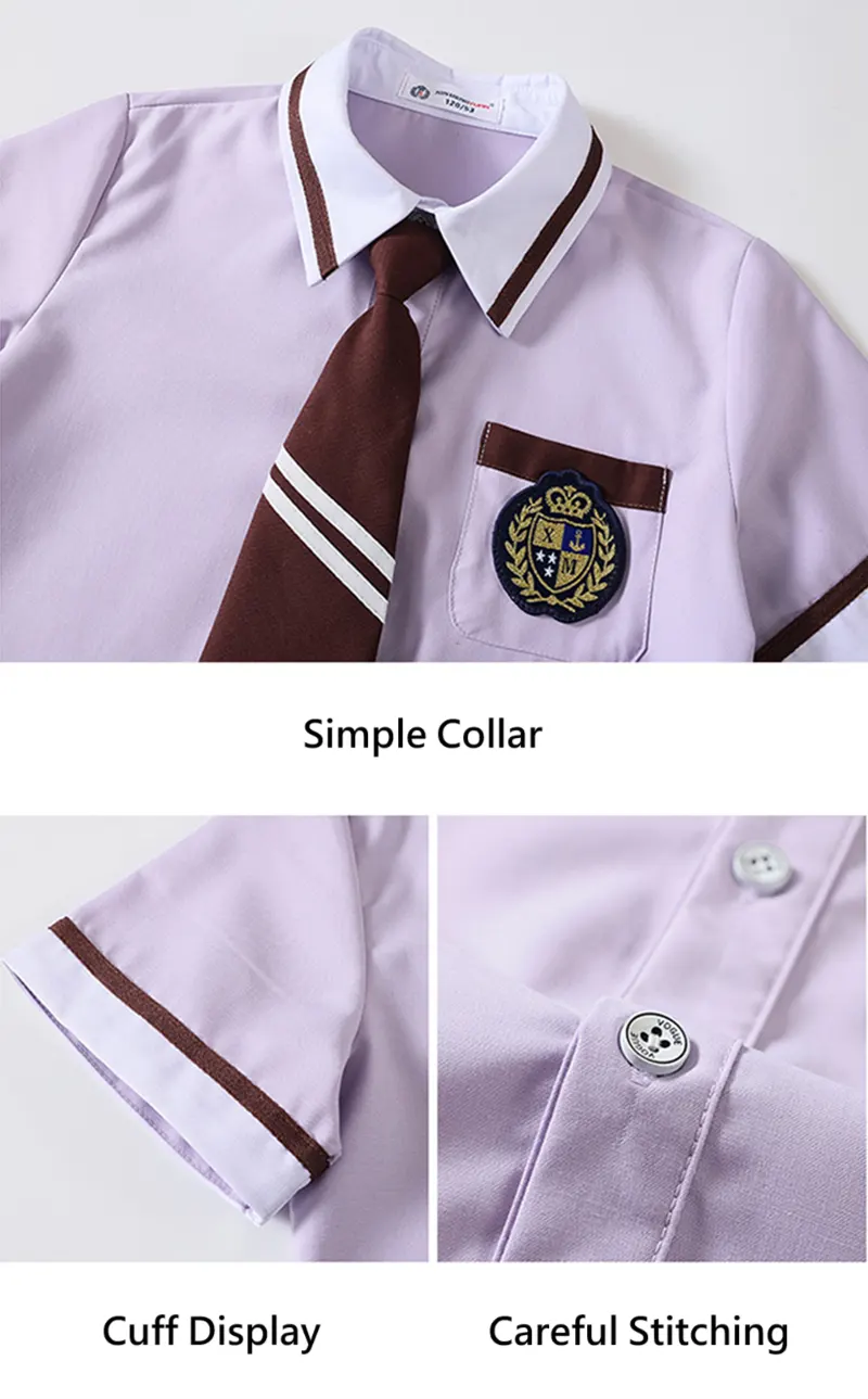 Kids Summer School Uniform Purple Short Sleeve Polo Shirt Kindergarten and Primary School Uniform British Style Performance Outfit Preppy Schoolwear