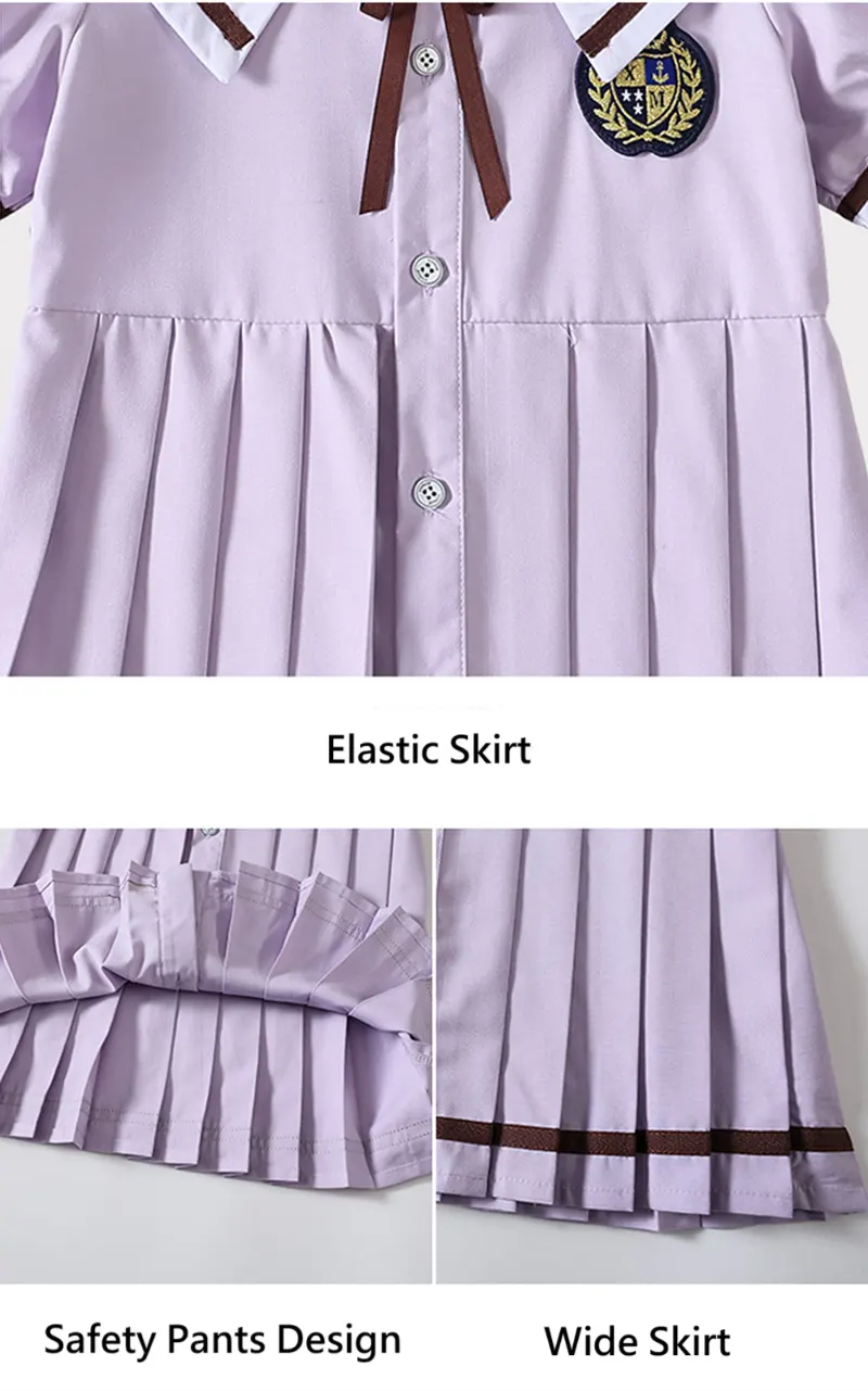 Kids Summer School Uniform Purple Short Sleeve Polo Shirt Kindergarten and Primary School Uniform British Style Performance Outfit Preppy Schoolwear