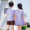 Kids Summer School Uniform Purple Short Sleeve Polo Shirt Kindergarten and Primary School Uniform British Style Performance Outfit Preppy Schoolwear