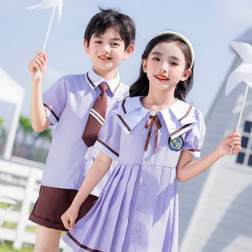 Kids Summer School Uniform Purple Short Sleeve Polo Shirt Kindergarten and Primary School Uniform British Style Performance Outfit Preppy Schoolwear