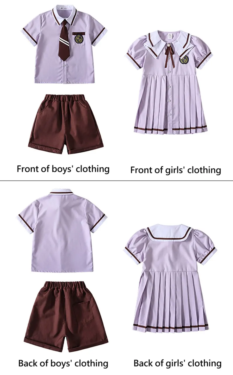 Kids Summer School Uniform Purple Short Sleeve Polo Shirt Kindergarten and Primary School Uniform British Style Performance Outfit Preppy Schoolwear