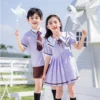 Kids Summer School Uniform Purple Short Sleeve Polo Shirt Kindergarten and Primary School Uniform British Style Performance Outfit Preppy Schoolwear