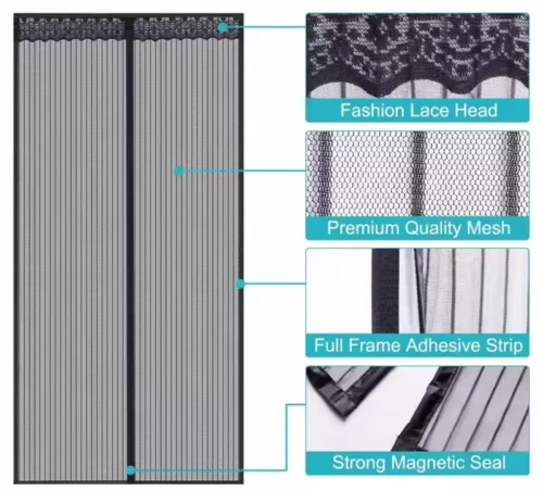 Magnetic Mosquito Net Door Curtain with Lace Hands-Free Magnetic Fly Screen Door for Easy Entry Insect Protection and Elegant Style