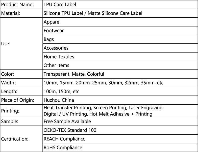 TPU Care Label
